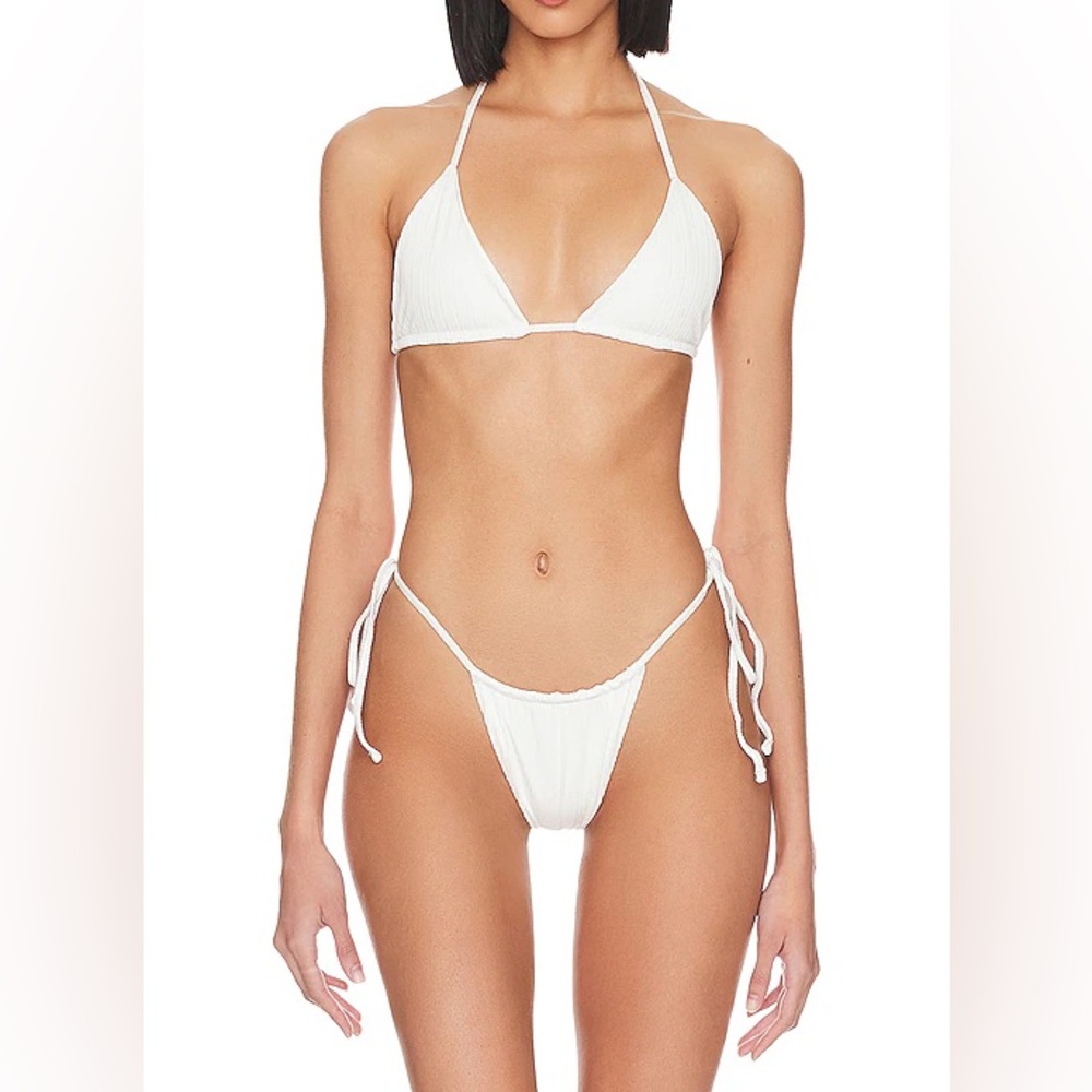 Frankie's Bikinis Tia Plisse Classic White Triangle Bikini Set